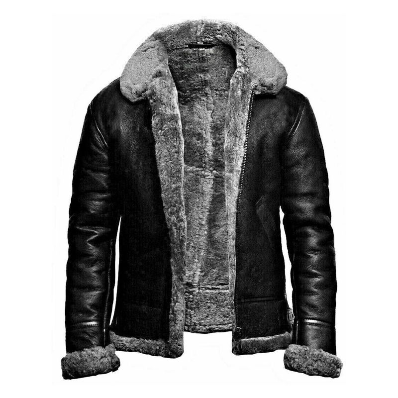 Chester Men&#39;s Real Leather Flying B3 Bomber Jacket Black-Inland Leather Co.