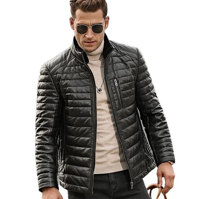 FLAVOR Genuine Lambskin Winter Warm Men&#39;s Leather Coat-Inland Leather Co.