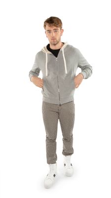 Long Sleeve Zip Front Knit Sweatshirt With Color-Block Hood and Tape Detail- ON THIS DAY