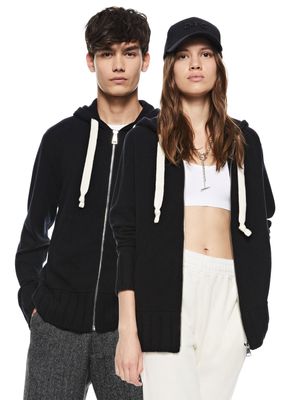Cashmere-Blend Zipped Hoodie (Black)-ON THIS DAY