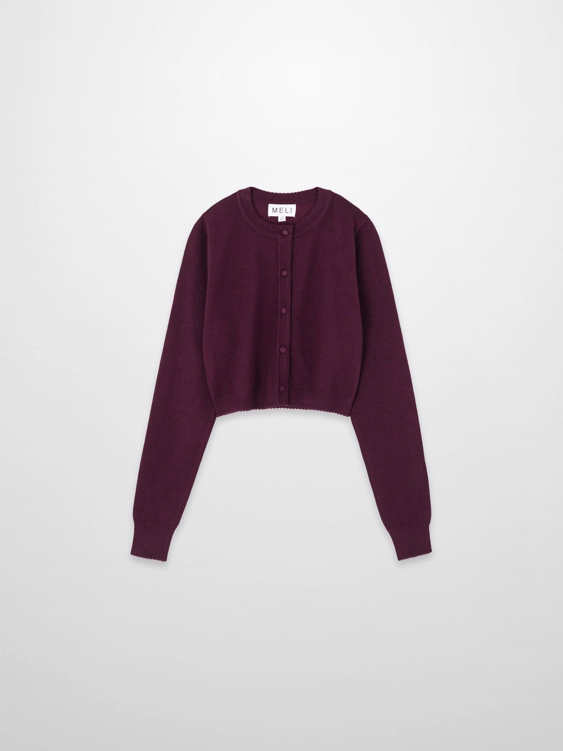 Trim Detail Crew Crop Cardigan-Burgundy-MELI