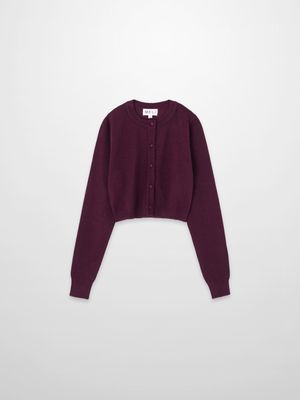 Trim Detail Crew Crop Cardigan-Burgundy-MELI