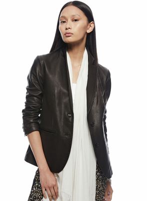 Cropped Sleeve Leather Blazer-ON THIS DAY