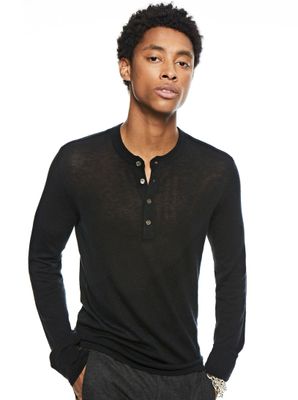 Superfine Wool Henley Sweater (Black)-ON THIS DAY