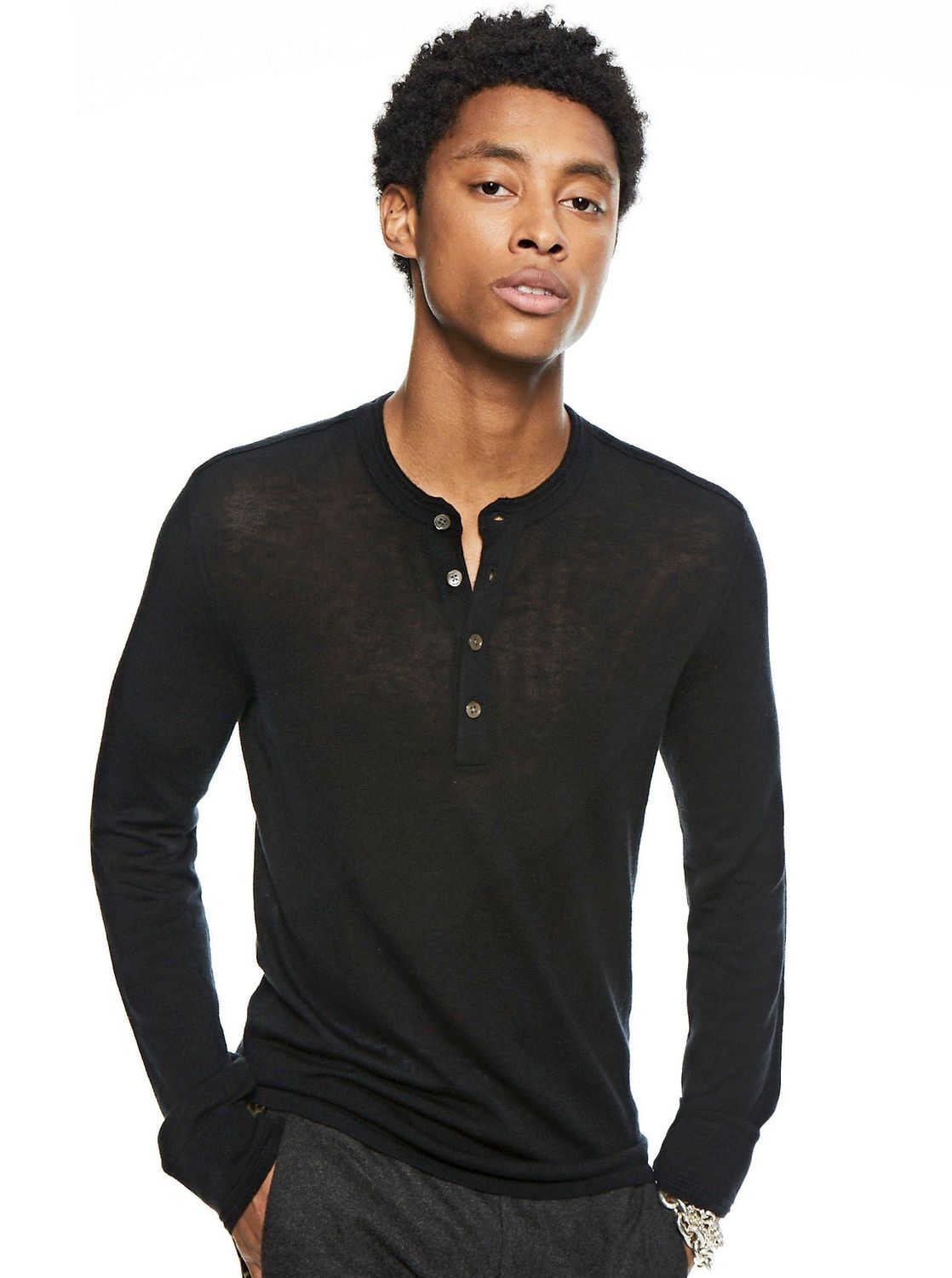 Superfine Wool Henley Sweater (Black)-ON THIS DAY