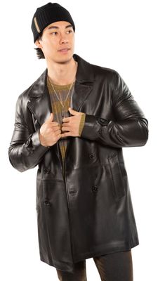 Double-Breasted Leather Trench Coat-On This Day