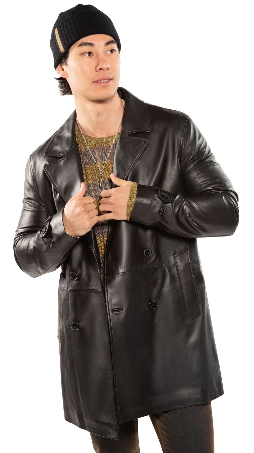 Double-Breasted Leather Trench Coat-On This Day