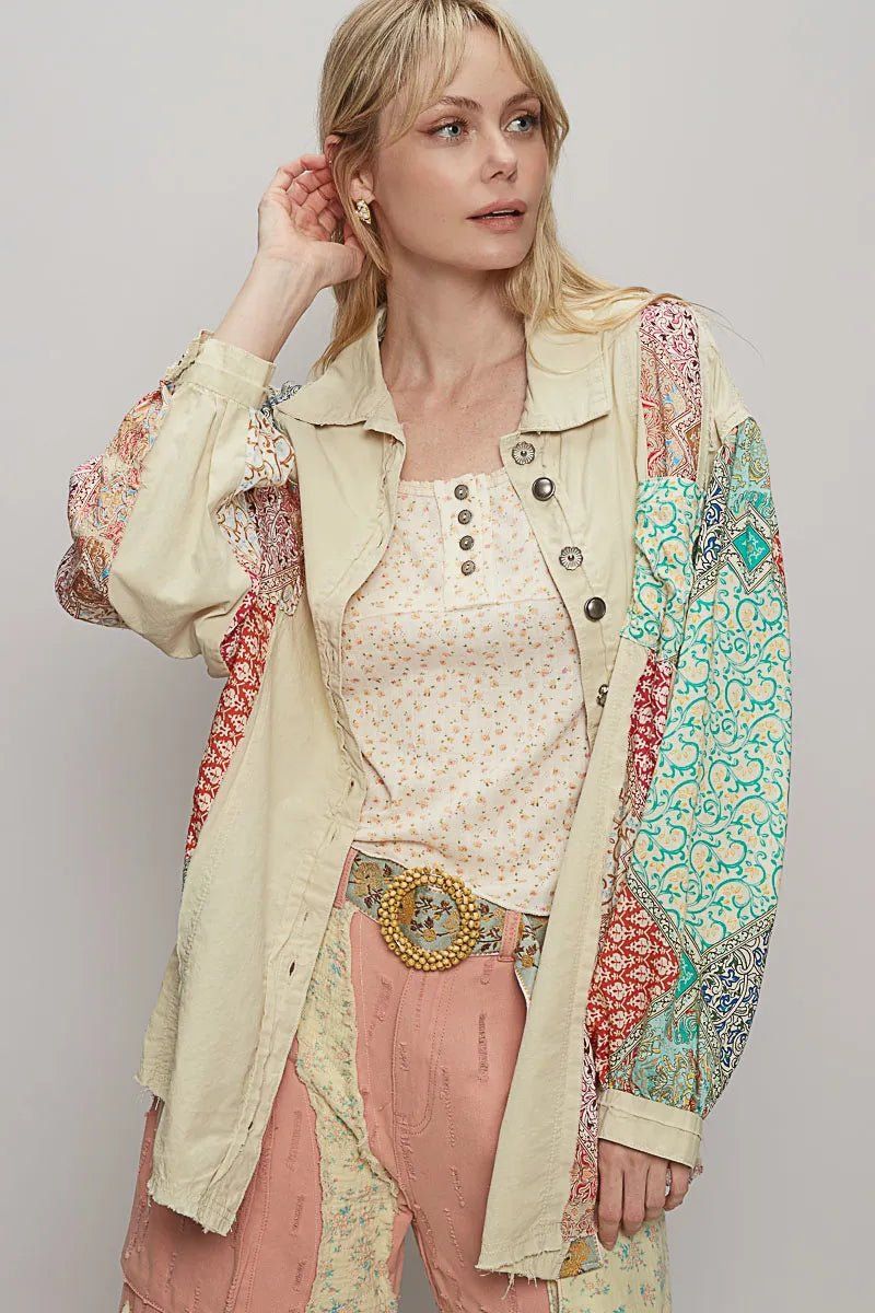 POL Printed Button Up Oversized Shirt
