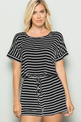 Heimish Full Size Striped Round Neck Short Sleeve Romper- My Goody Shop