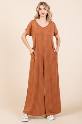 BOMBOM Ribbed Short Sleeve Wide Leg Jumpsuit- My Goody Shop