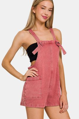 Zenana Washed Knot Strap Rompers- My Goody Shop