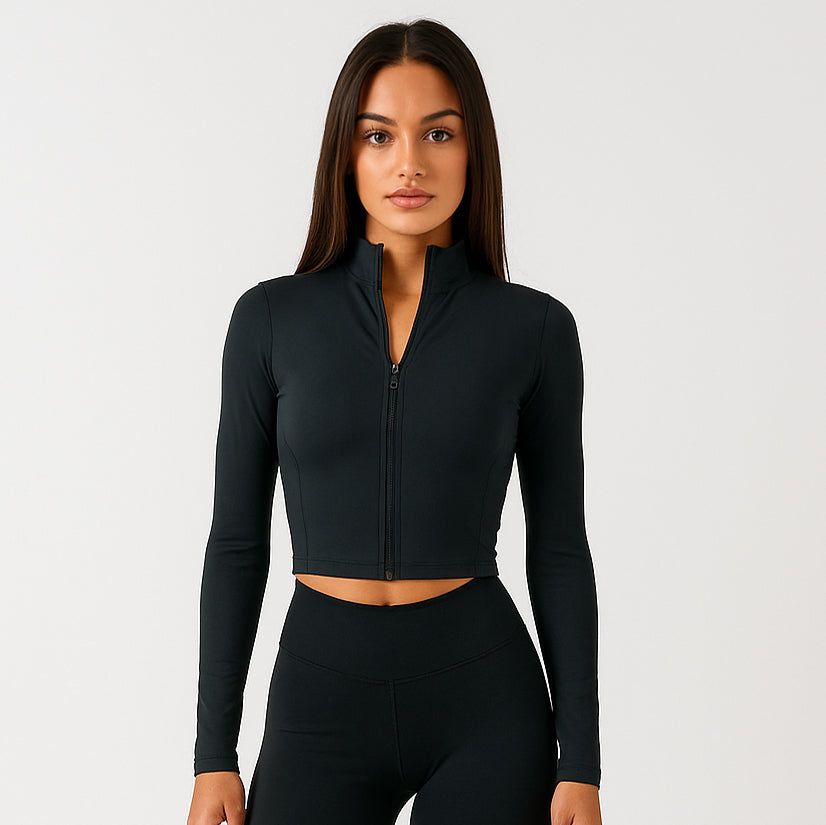 4013 - Women&#39;s Athletic Cropped Zipper Jacket