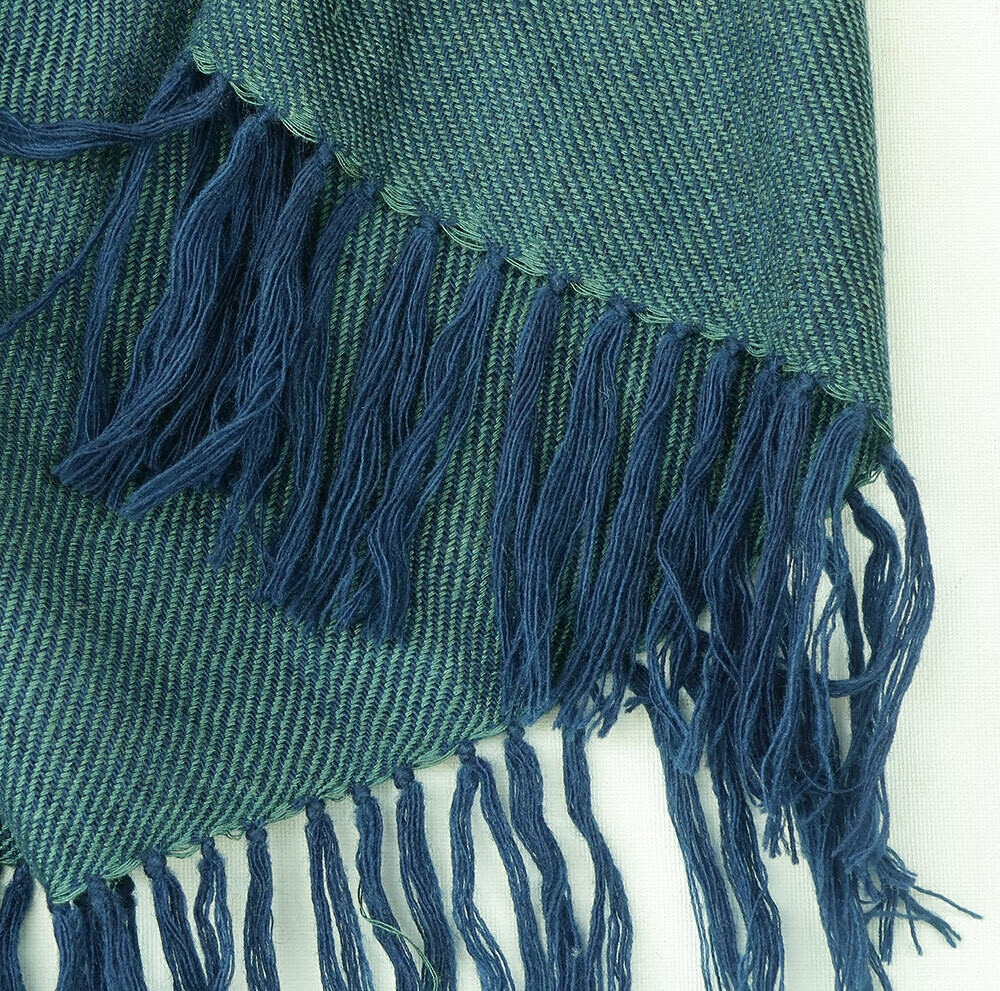 Hand-woven stole wool and eri silk dyed with indigo and tesu