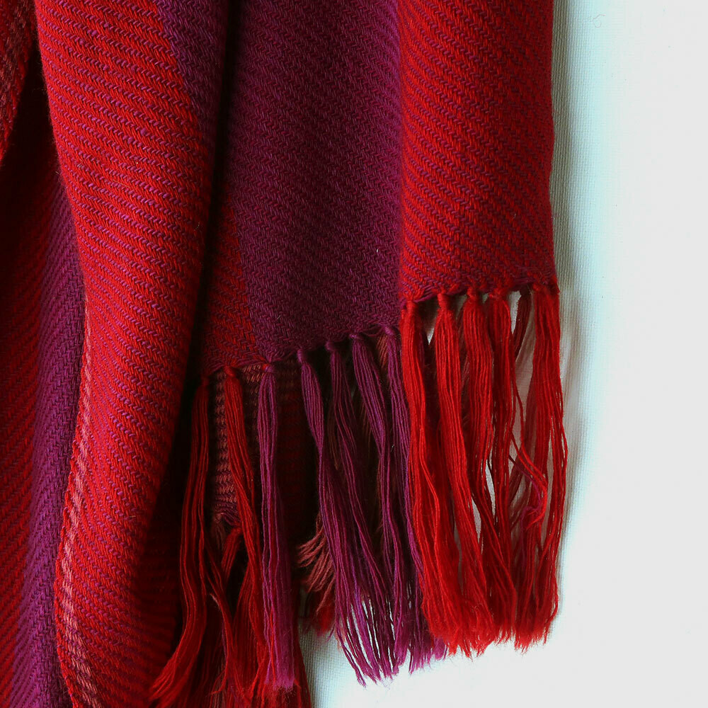Hand-woven woollen stole dyed with sappanwood and shellac