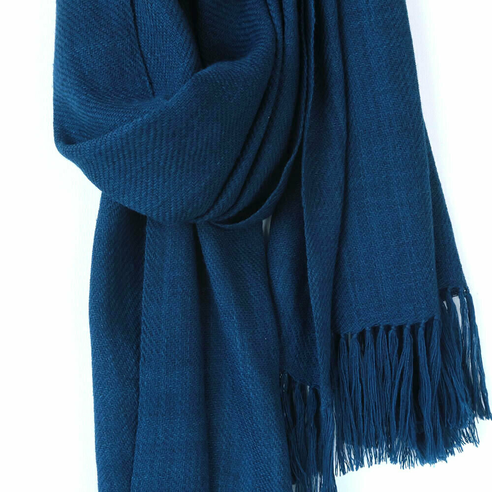 Hand-woven woollen stole dyed with indigo