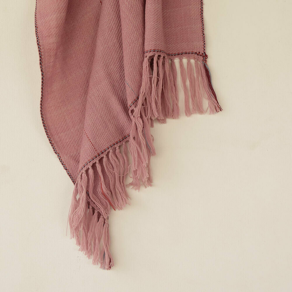 Hand-woven woollen stole dyed with indigo, madder, shellac, and sappanwood