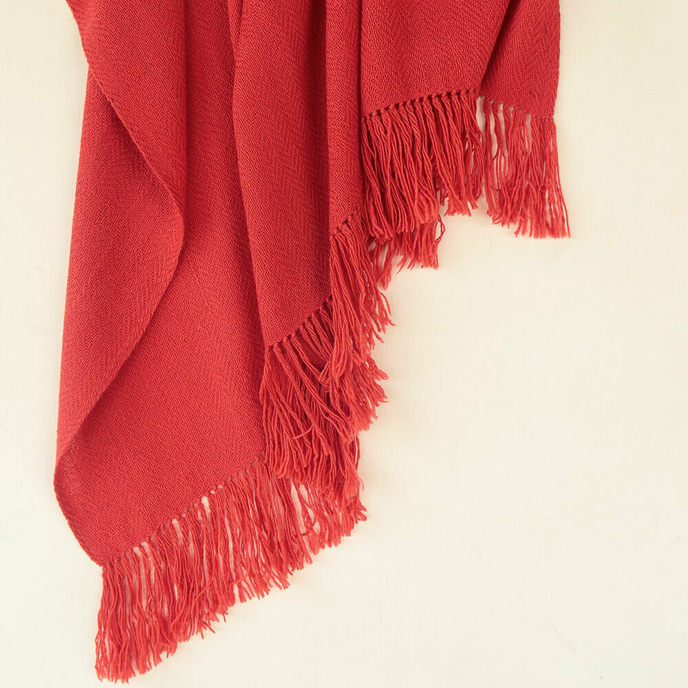 Woolen Shawl Hand Spun and Handwoven Dyed with Madder