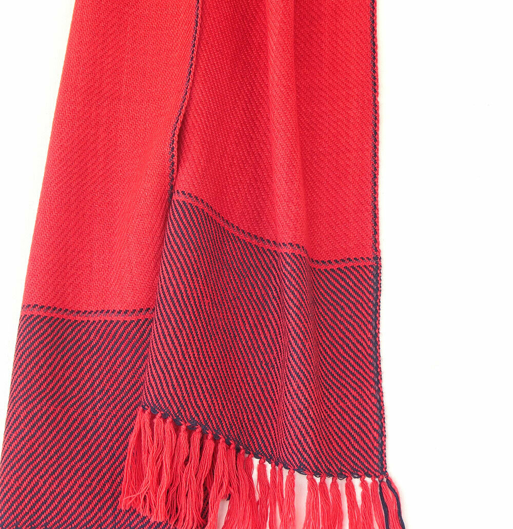 Handwoven Woollen Scarf Dyed with Indigo, Madder and Shellac