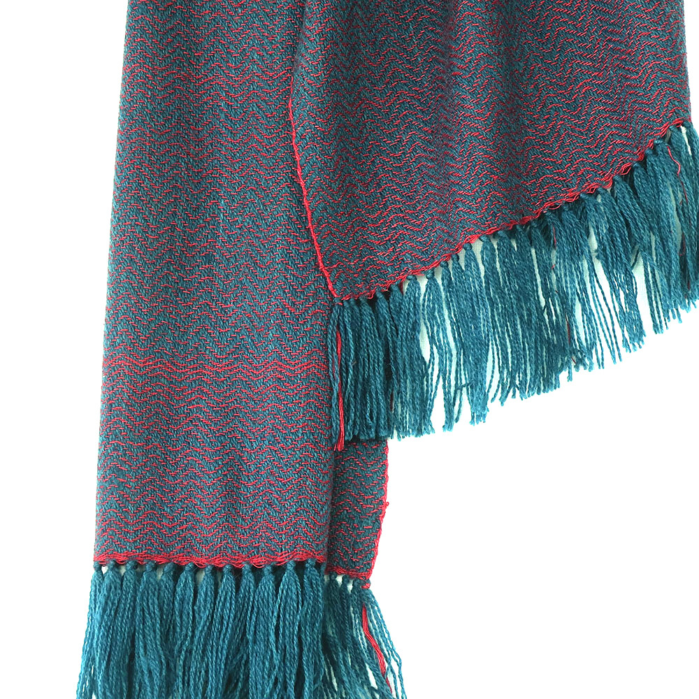 Hand-woven scarf wool and eri silk dyed with indigo, madder, and tesu