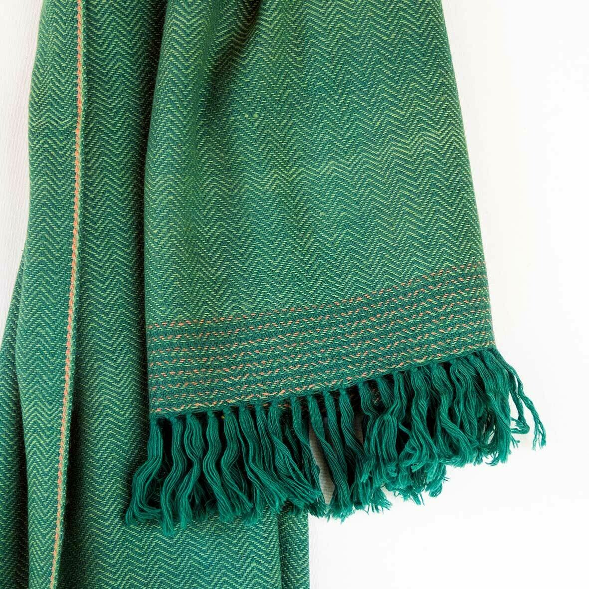 Hand-woven woollen shawl dyed with indigo, shellac and tesu
