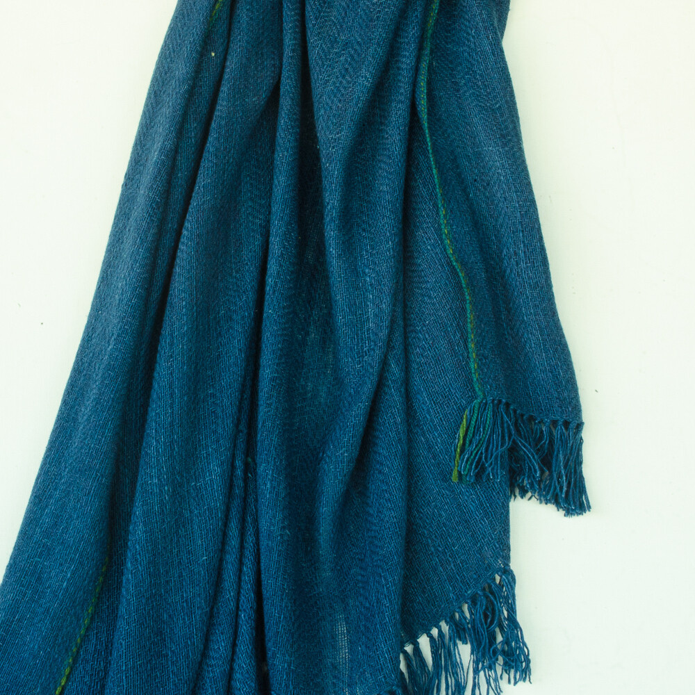 Shawl Hand Spun Wool dyed with indigo and tesu