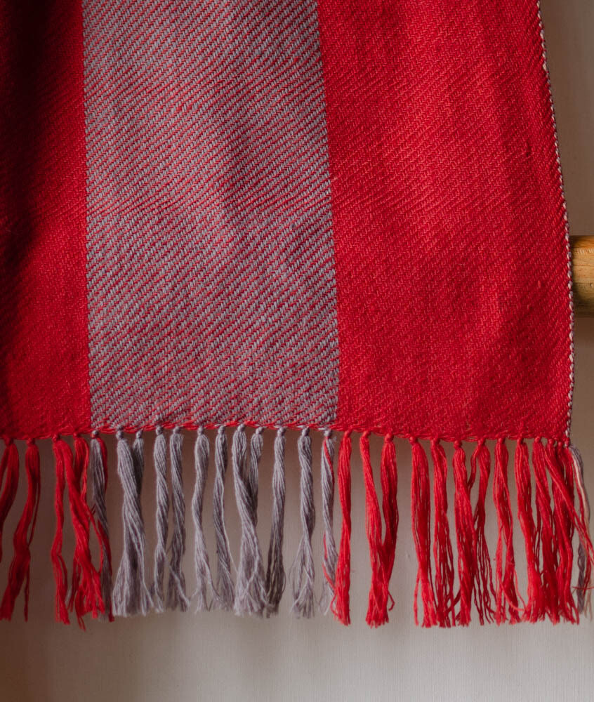 Hand-woven woollen stole dyed with madder, tea and harada