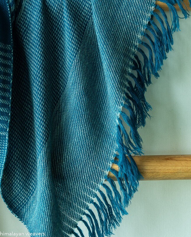 Hand-woven woollen stole dyed with indigo