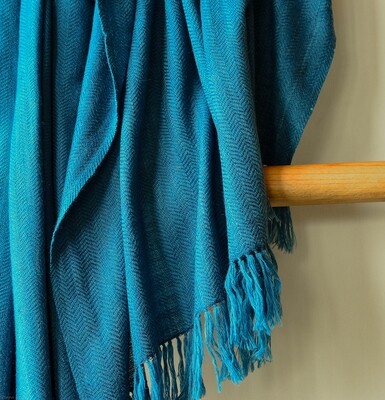 Hand-woven woollen shawl dyed with indigo Hand-woven woollen shawl dyed with indigo