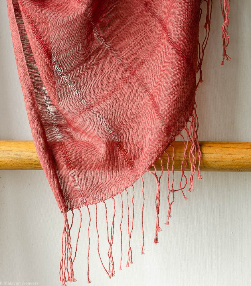 Hand-woven cotton and eri-silk stole dyed with madder