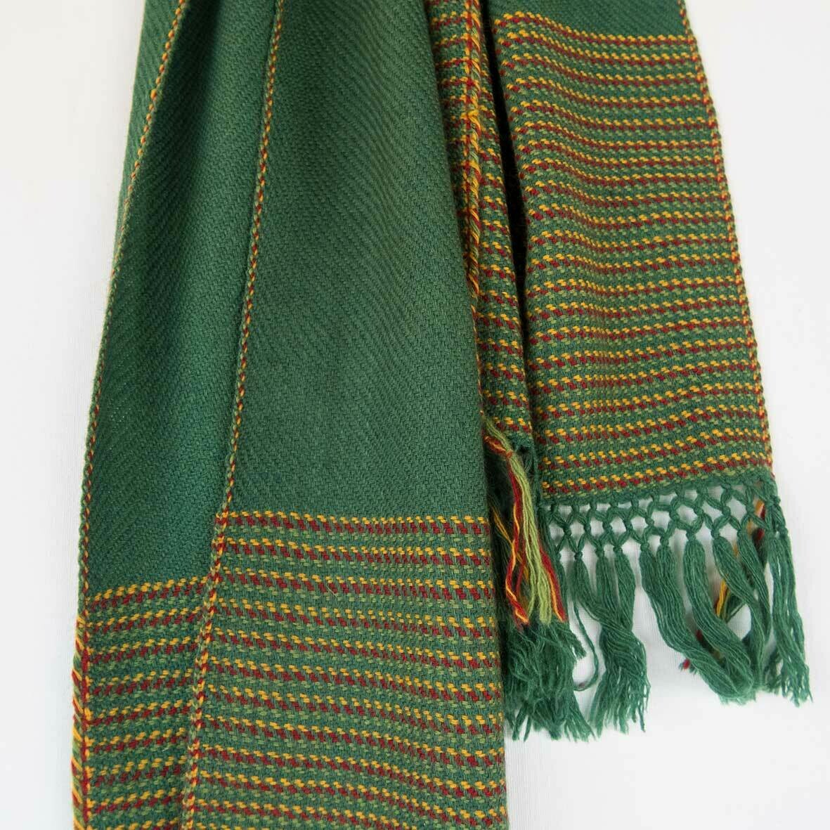 Hand-woven woollen scarf dyed with indigo, madder and tesu