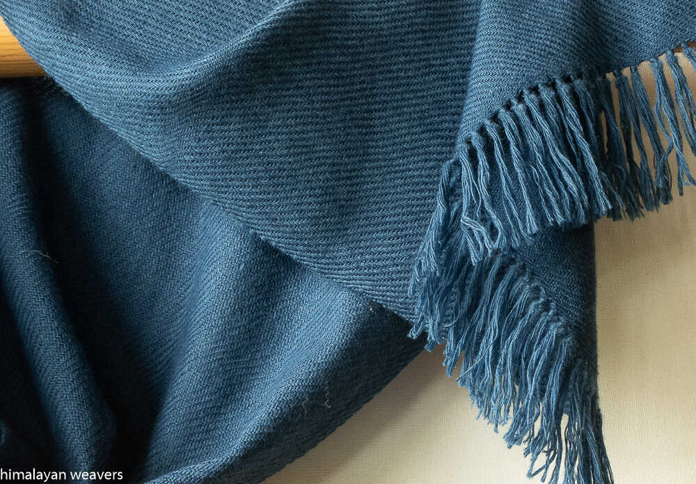 Woollen scarf made with dyed with indigo