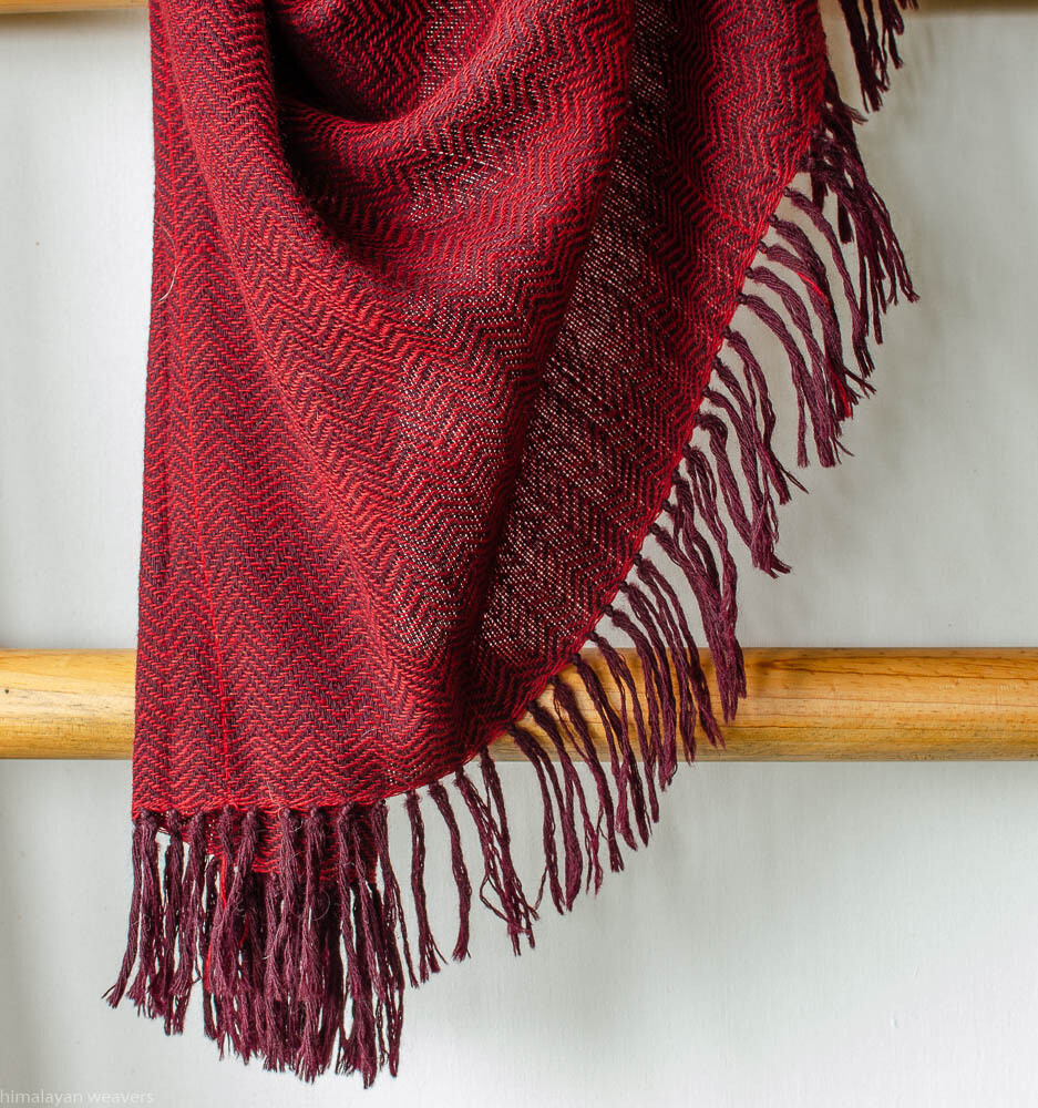 Large handwoven woolen shawl dyed with madder and sappanwood