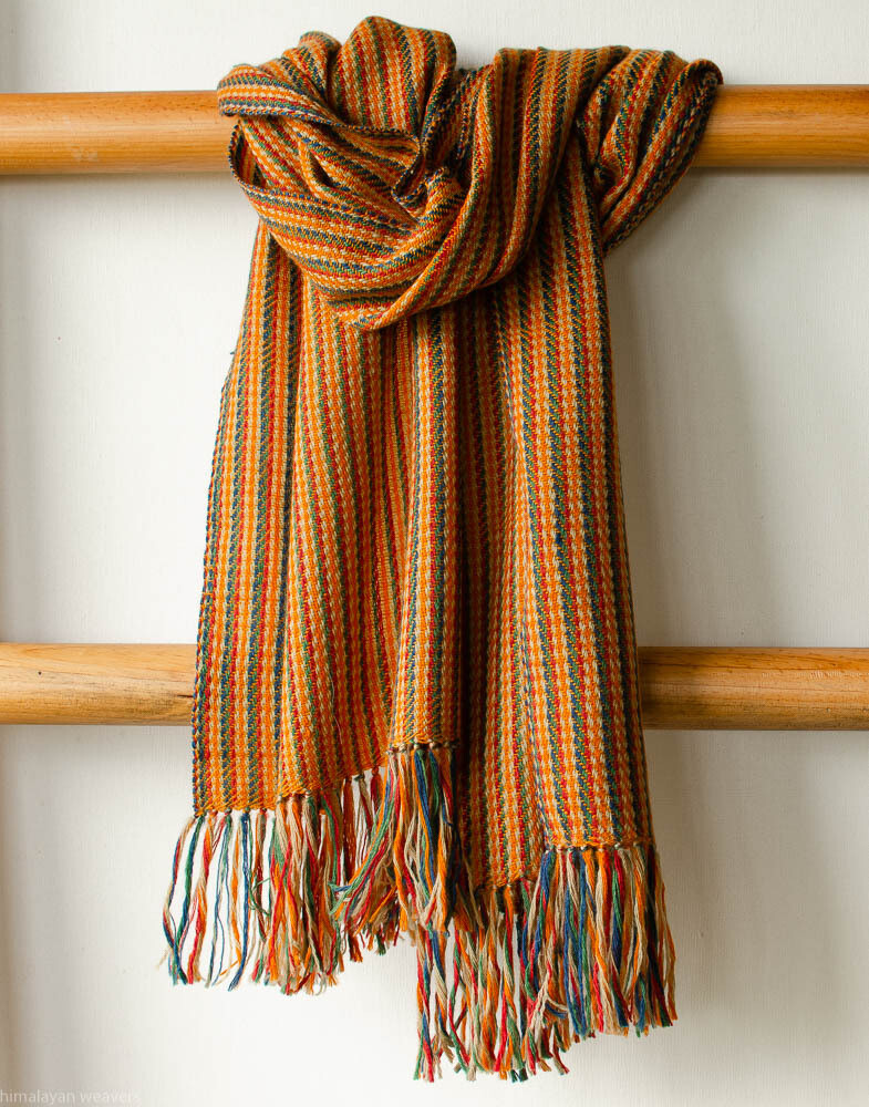 Handwoven Woollen Scarf Dyed with Indigo, Madder and Tesu flowers