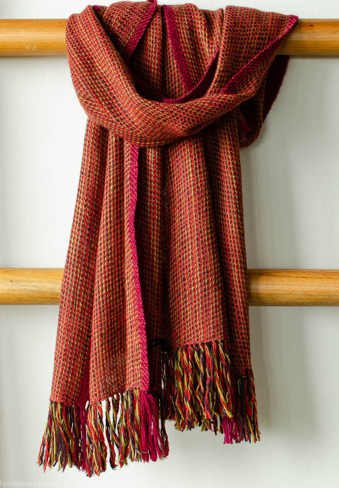Handwoven Woollen Scarf Dyed with Indigo, Madder, Sappanwood and Tesu flowers