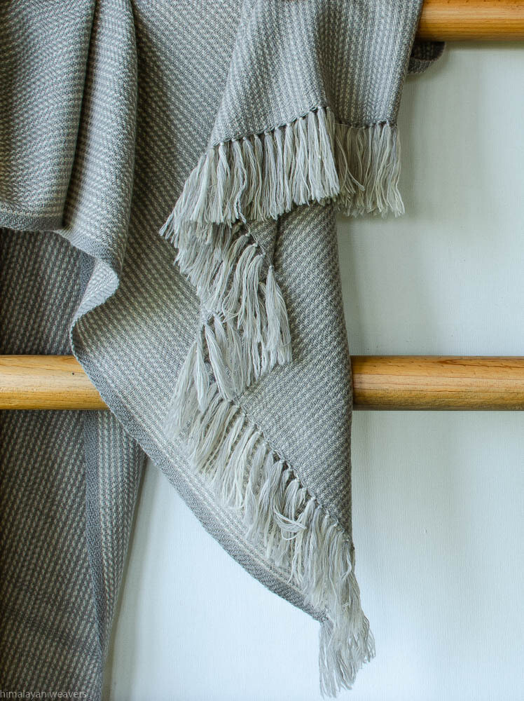 Hand-woven woolen shawl dyed with tea and harada