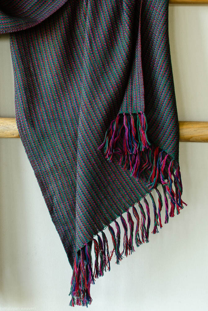 Hand-woven woollen stole dyed with indigo, madder, sappanwood and tesu flowers