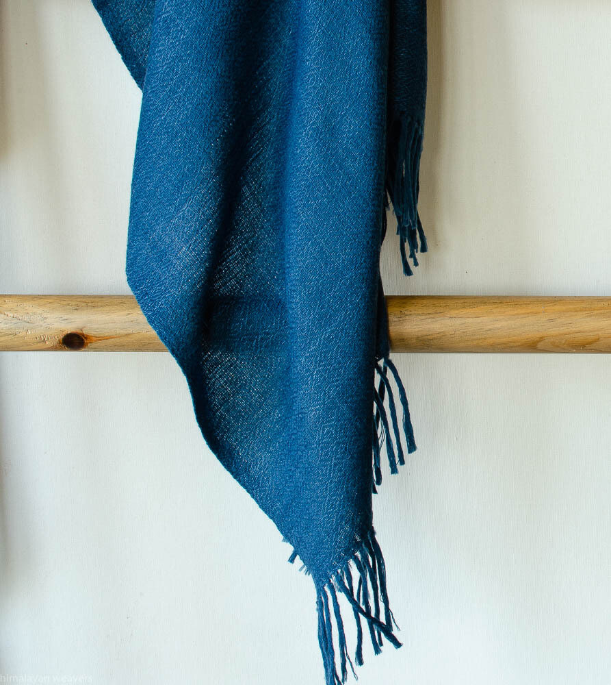 Hand-woven stole wool and eri silk dyed with indigo