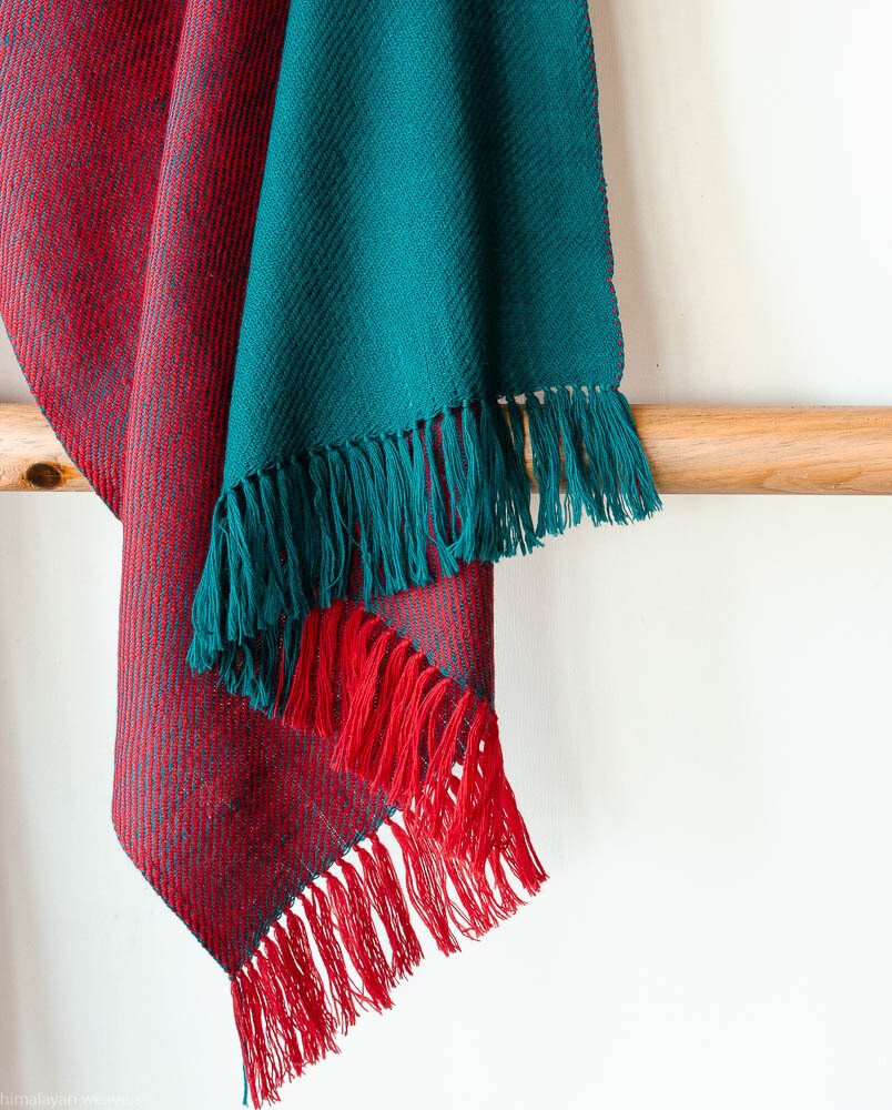 Hand-woven woollen stole dyed with indigo and tesu flowers