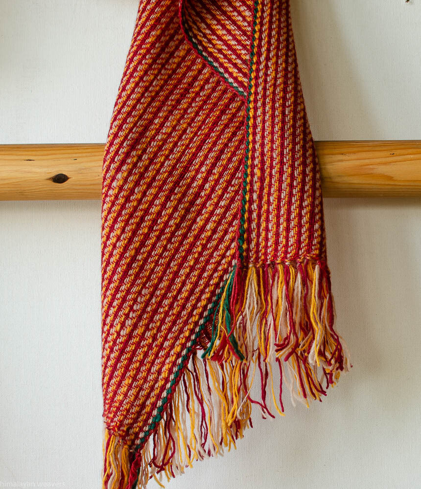 Hand-made Scarf made with hand spun wool and dyed with  indigo, madder, tesu flowers and tea