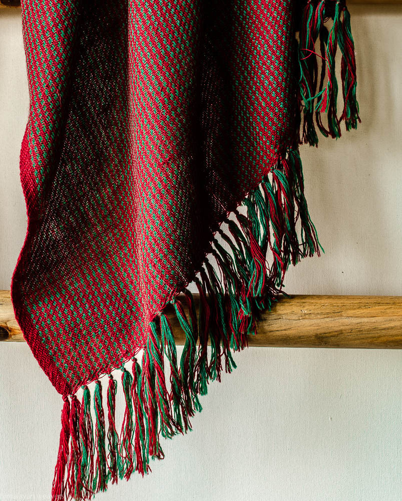Hand-woven woolen stole dyed with indigo, madder and tesu flowers