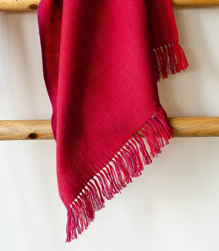 Hand-woven woolen stole dyed with madder and sappanwood