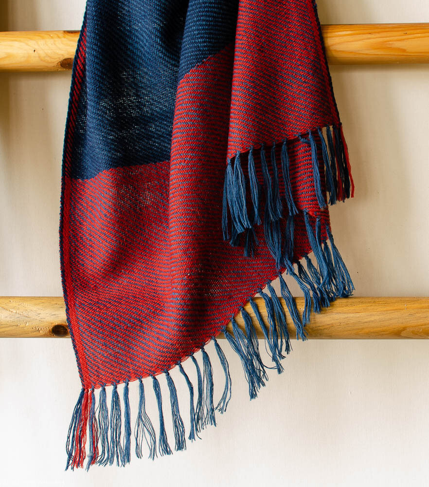 Hand-woven woolen stole dyed with madder and indigo