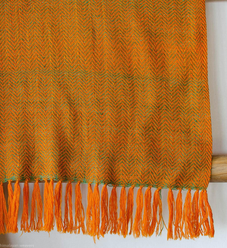 Hand-woven woolen shawl dyed with tesu flowers and indigo