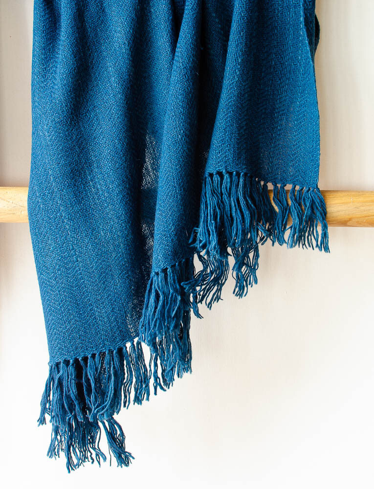 Woolen Shawl Hand Spun and Handwoven Dyed with indigo