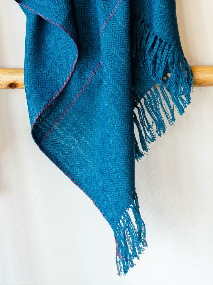 Hand-woven woolen shawl dyed with indigo, shellac and madder