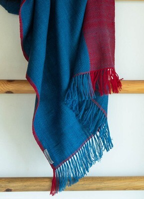 Hand-woven woolen stole dyed with indigo and madder
