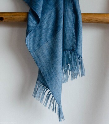 Hand-woven woolen stole dyed with indigo Hand-woven woolen stole dyed with indigo