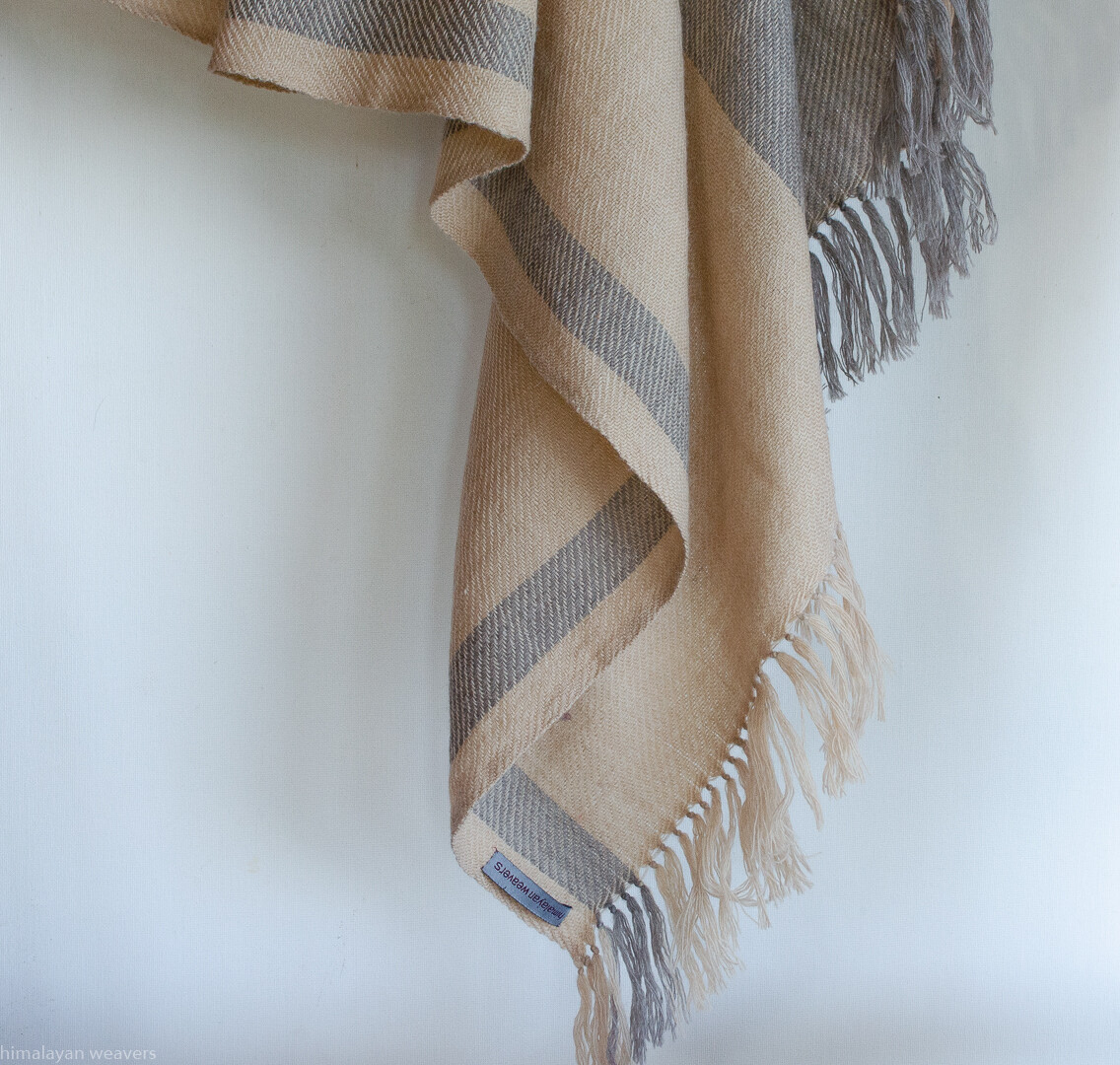 Large handwoven woolen shawl dyed with tea and harada