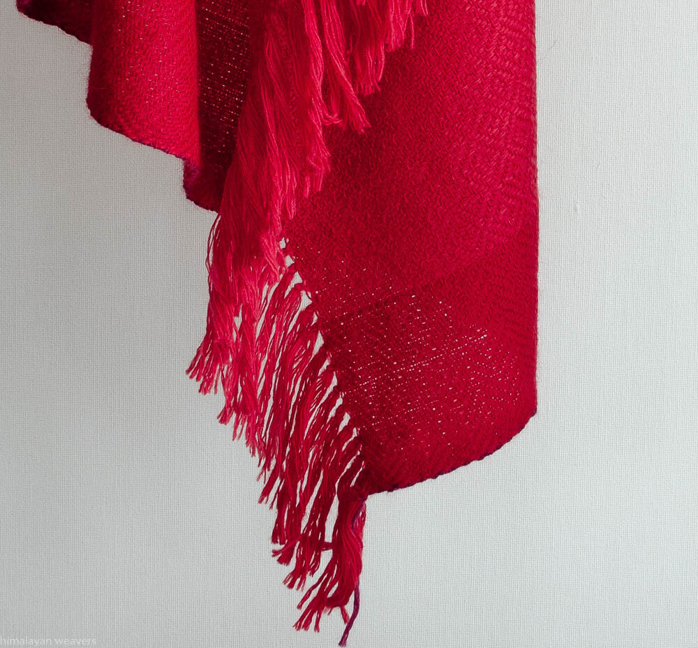 Hand-woven woolen shawl dyed with madder and sappanwood