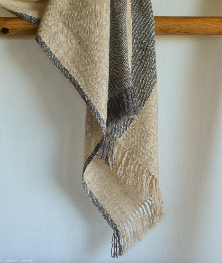 Hand-woven woolen stole dyed with tea and harada